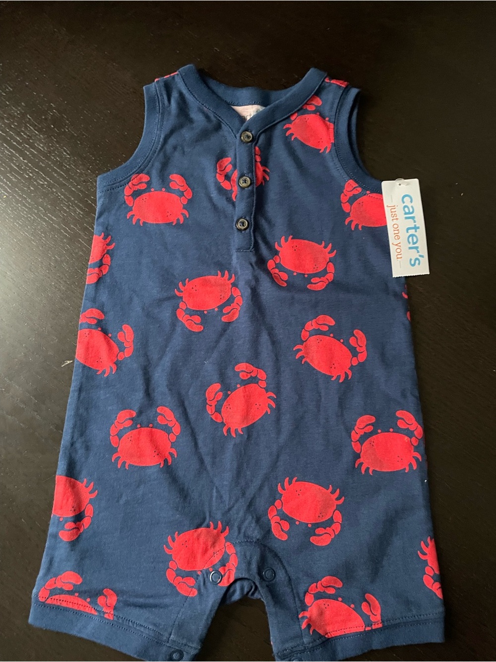 Carter's Navy Blue Romper with Red Crab Print